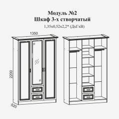 Женева №2 Шкаф 3-х ств. с зерк.,2мя ящ. (ЛДСП бел/МДФ софт светл с пат зол) в Сысерти - sysert.mebel24.online | фото 2