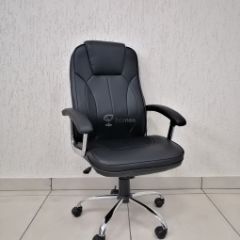Кресло Barneo K-8 для руководителя (черная экокожа) в Сысерти - sysert.mebel24.online | фото