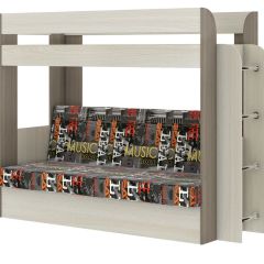 Кровать 2-х ярусная с диваном Карамель 75 (Музыка) Ясень шимо светлый/темный в Сысерти - sysert.mebel24.online | фото