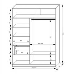Шкаф-купе 1500 серии NEW CLASSIC K2+K2+B2+PL2(2 ящика+1 штанга+1 полка) профиль «Капучино» в Сысерти - sysert.mebel24.online | фото 3