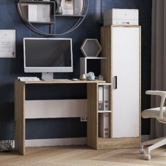 Стол компьютерный СКМ-2 ЛДСП Белый/Дуб сонома в Сысерти - sysert.mebel24.online | фото