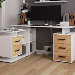 Стол компьютерный угловой СКМУ-3 Белый/Дуб крафт золотой в Сысерти - sysert.mebel24.online | фото