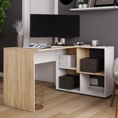 Стол компьютерный угловой СКМУ-4 Белый/Дуб сонома в Сысерти - sysert.mebel24.online | фото