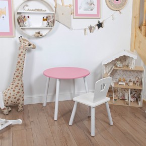 Комплект детский стол КРУГЛЫЙ и стул КОРОНА ROLTI Baby (розовая столешница/белое сиденье/белые ножки) в Сысерти - sysert.mebel24.online | фото