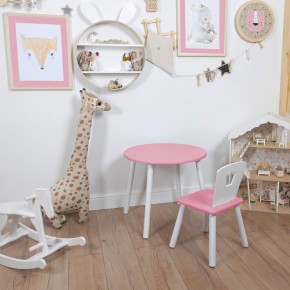 Комплект детский стол КРУГЛЫЙ и стул КОРОНА ROLTI Baby (розовая столешница/розовое сиденье/белые ножки) в Сысерти - sysert.mebel24.online | фото