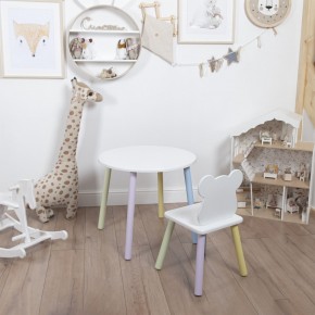 Комплект детский стол КРУГЛЫЙ и стул МИШКА ROLTI Baby (белая столешница/белое сиденье/цветные ножки) в Сысерти - sysert.mebel24.online | фото