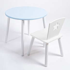 Комплект детский стол КРУГЛЫЙ и стул ЗВЕЗДА ROLTI Baby (голубая столешница/белое сиденье/белые ножки) в Сысерти - sysert.mebel24.online | фото