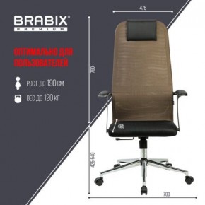 Кресло BRABIX PREMIUM "Ultimate EX-801" хром, плотная двойная сетка Х2, черное/коричневое, 532920 в Сысерти - sysert.mebel24.online | фото 6