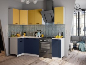 ТЕХНО Кухонный гарнитур угловой 1,8х1,1 м Компоновка №6 (Горчица софт/Ультрамарин софт) в Сысерти - sysert.mebel24.online | фото