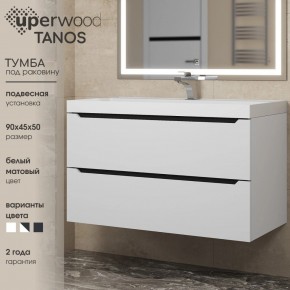 Тумба под раковину Uperwood Tanos 90 см, подвесная, белая/графит в Сысерти - sysert.mebel24.online | фото 3