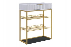 ВЕЛЬВЕТ Обувница (белое дерево/белый матовый/золото) в Сысерти - sysert.mebel24.online | фото